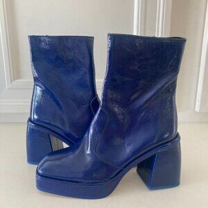 NWOB Free People Ruby Blue Patent Leather Platform Boots Sz 38